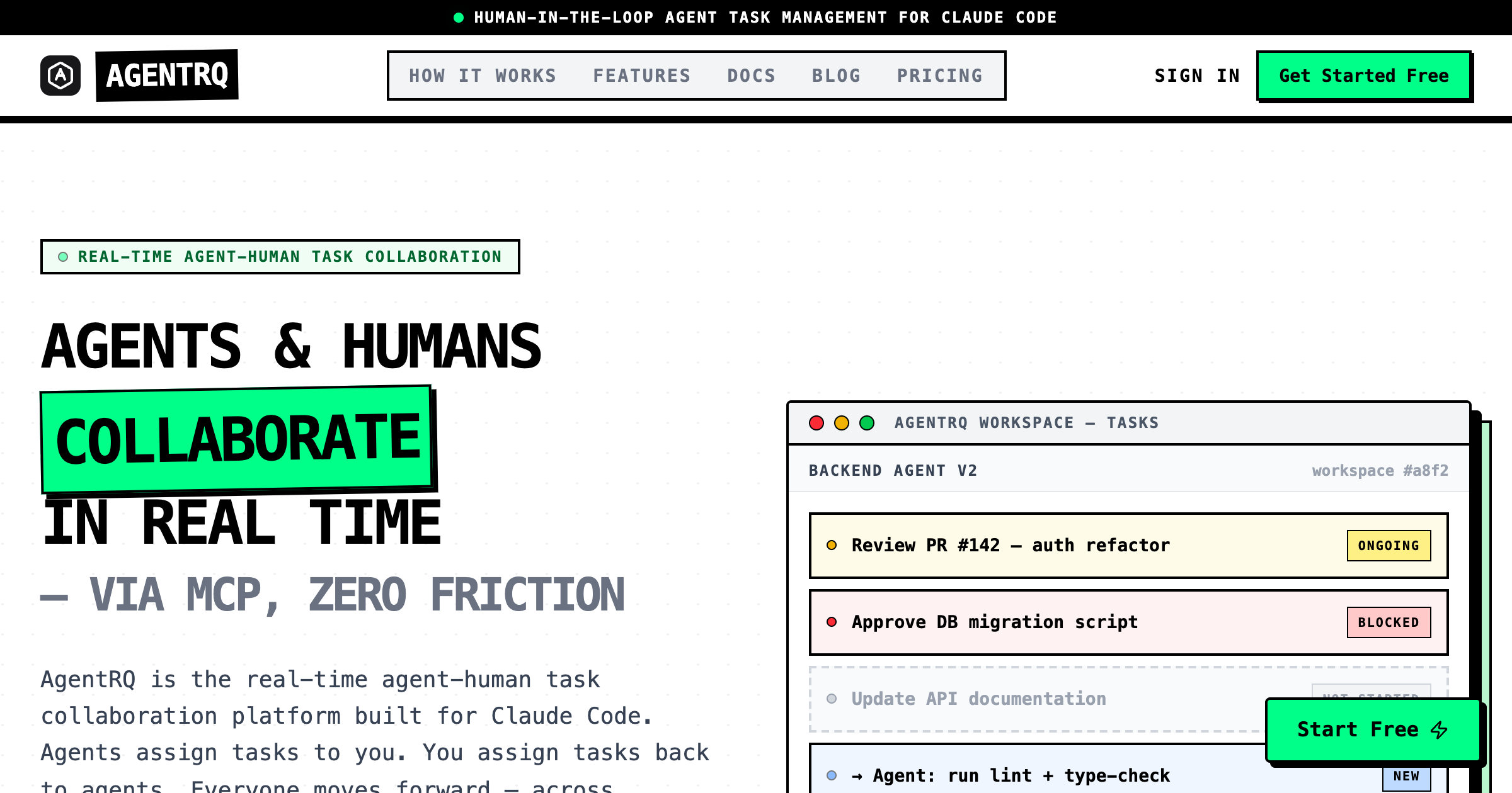 AgentRQ public platform context screenshot
